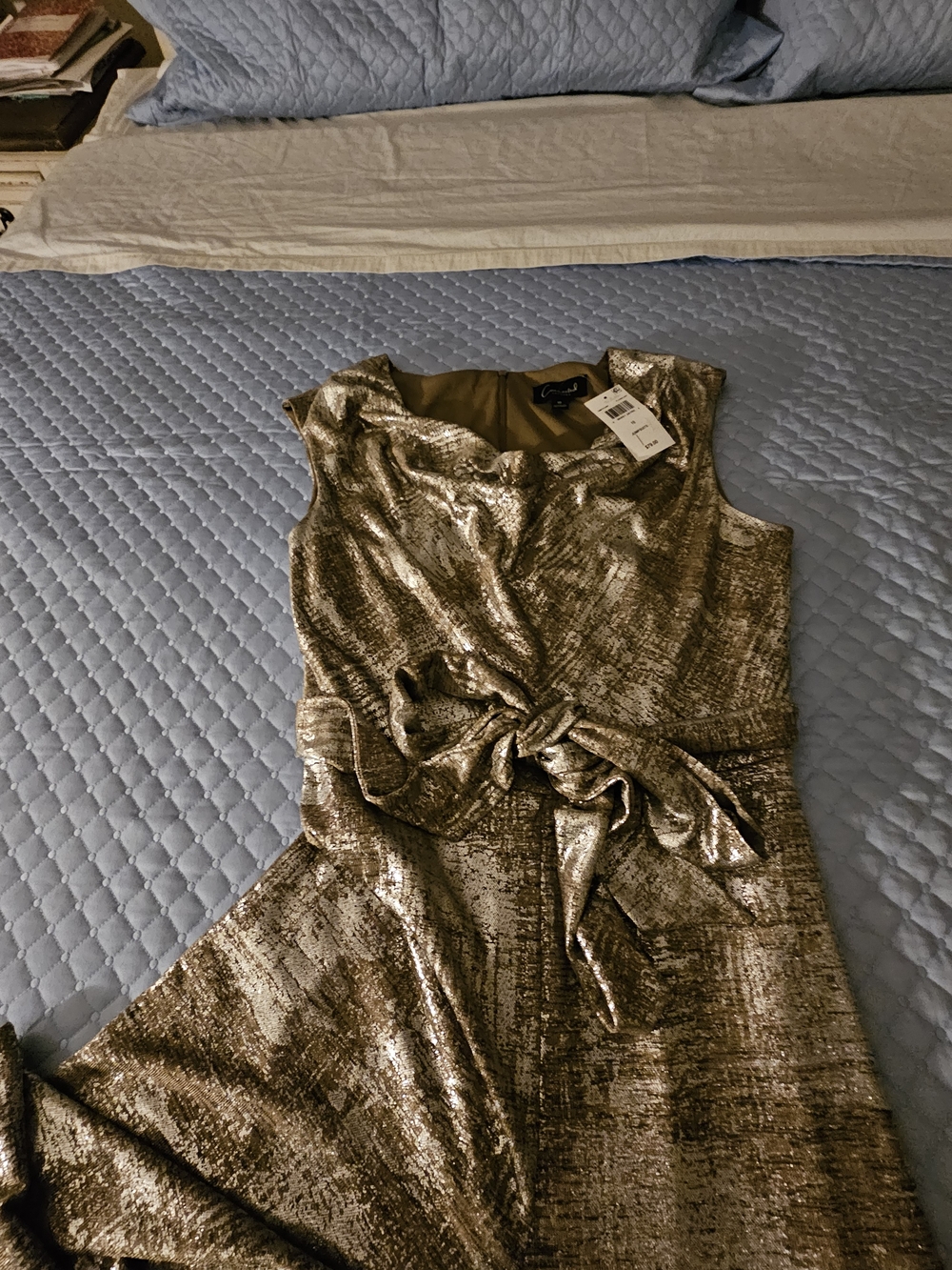 Metallic Gold Tie-Waist Sleeveless Jumpsuit. Purchase $79
